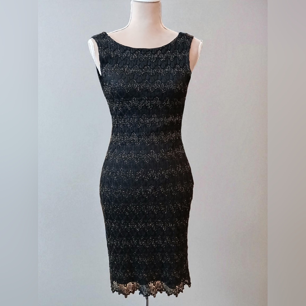 Vtg Y2k Black Gold Open Back Tie Slip Dress Medium Whimsygoth 90s